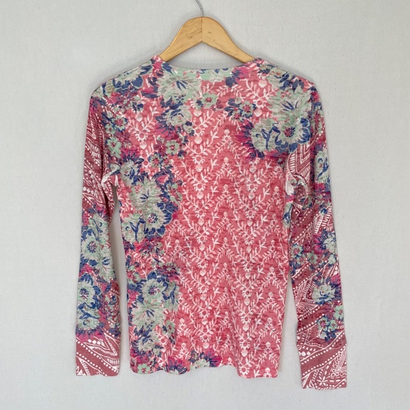 WHIMSY ROSE Size Medium Pink Baby Waffle Thermal Tee Llama Floral Print - Picture 2 of 5